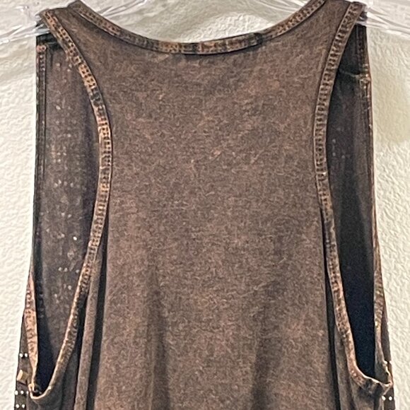 (NEW) T PARTY Fringe Rhinestone Sleeveless Tank Washed/Embellished, Brown - S - Picture 8 of 10
